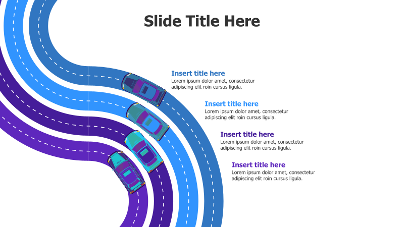 4-Step Wavy Roadmap with Cars