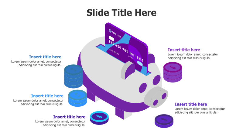 5-Point 3D Piggy Bank with Visa Card Infographic