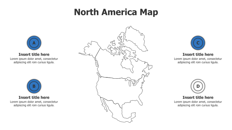 4 Points Outline North America Map Infographic