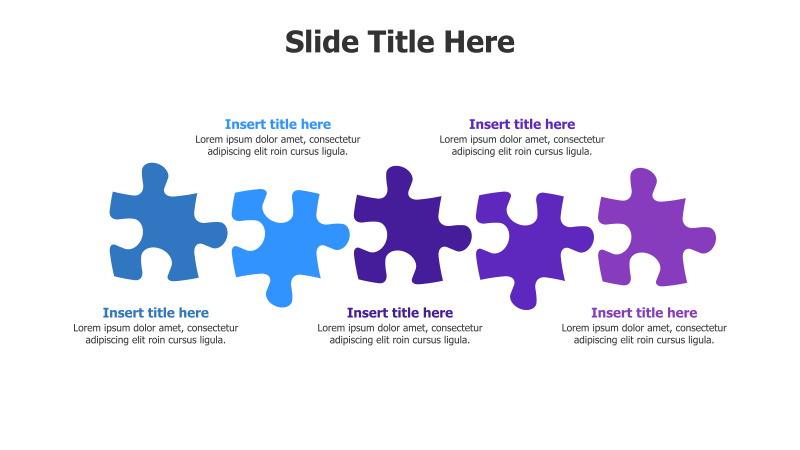 5 Points Horizontal Separated Colored Puzzle Pieces Infographic