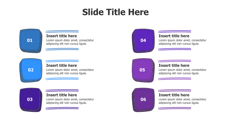 6-Point Sketchy Colored Boxes Infographic