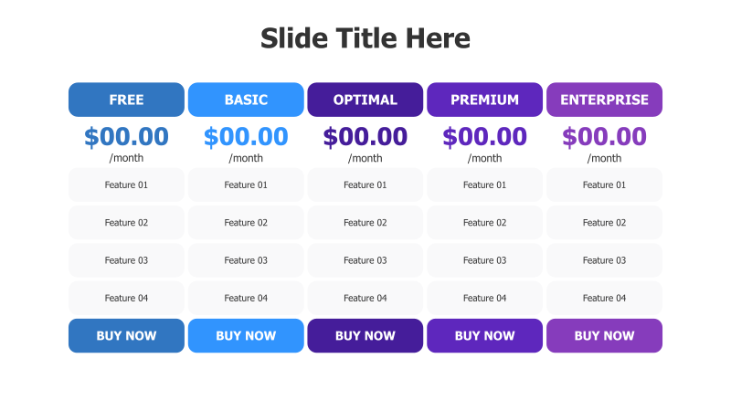 5-Column Pricing Plan Comparison