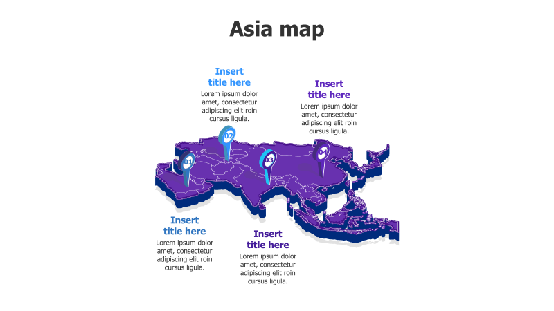 3D Asia Map with Location Pins