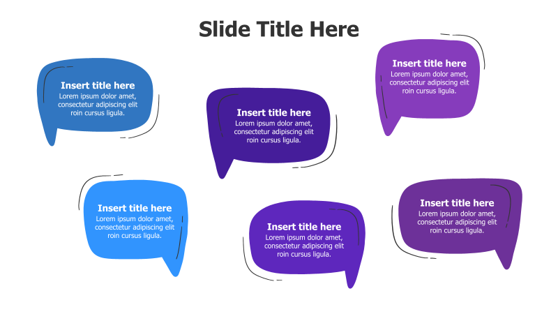 6 Colored Doodle Speech Bubbles