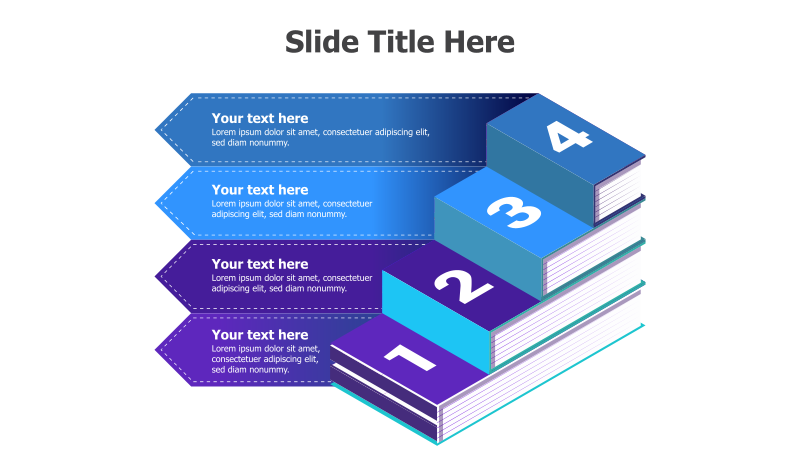 4-Step 3D Stacked Books Diagram