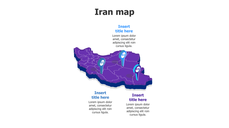 3D Iran Map with Location Pins