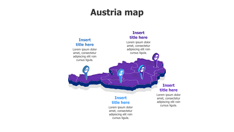 3D Austria Map with Location Pins