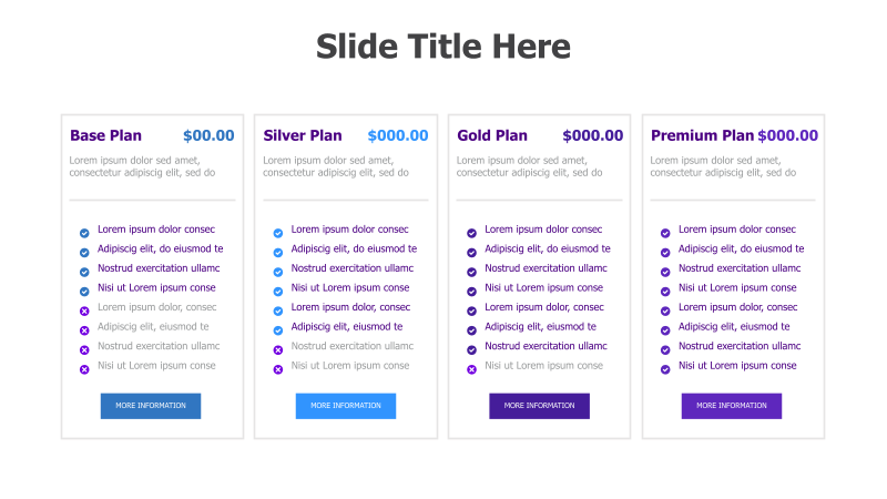 Four-Column Pricing Plan Comparison