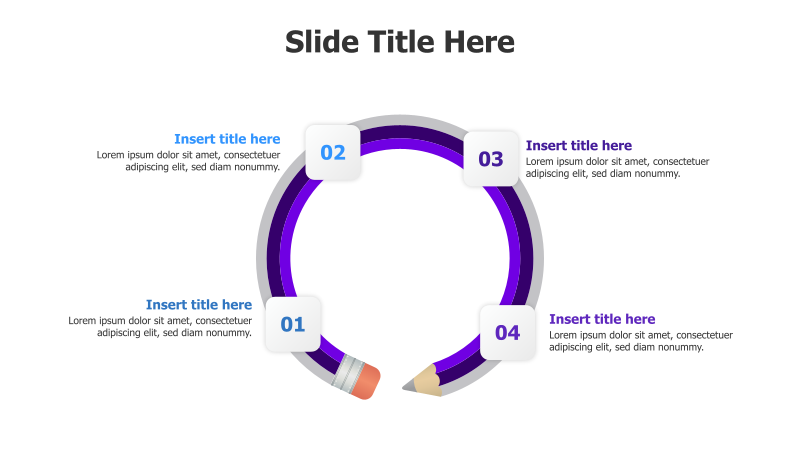 4-Point Circular Infographic with Pencil Elements