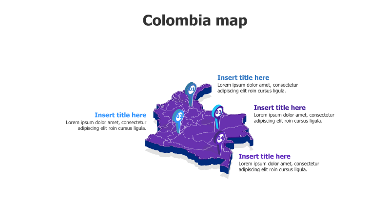 3D Colombia Map with Location Pins